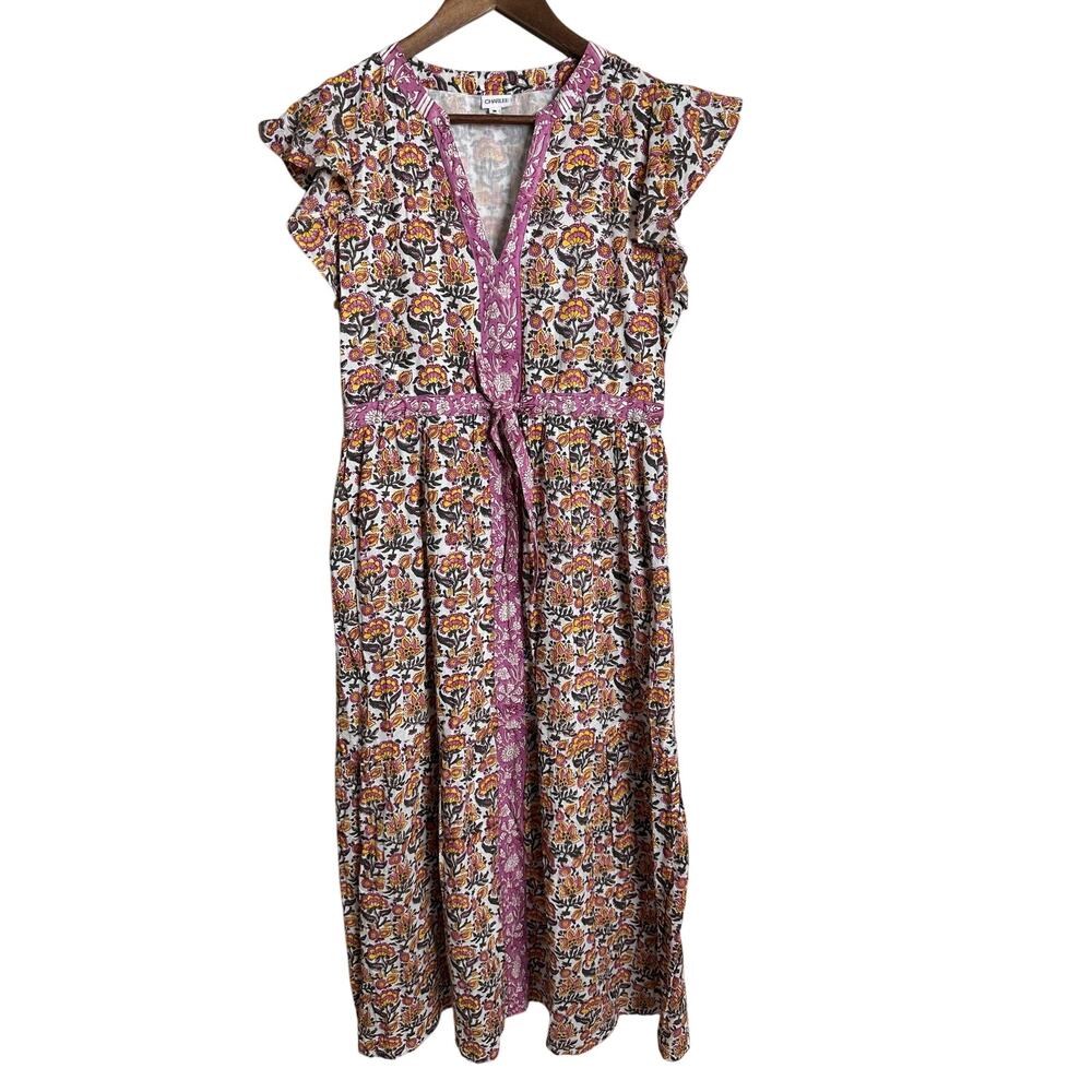 Charlee Aubrey Maxi Dress Block Print Flutter Sleeve Empire Waist Womans M NWOT